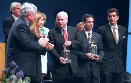 Senator Edward M. Kennedy applauded as Senators John McCain and Russ Feingold accepted Profile in Courage awards at the John F. Kennedy Presidential Library and Museum in 1999.
